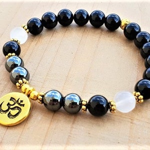 Protection Bracelet, Black Tourmaline, Selenite, Hematite, Yoga Bracelet, Mala Bracelet, Spiritual Bracelet, Mala Beads, Wrist Mala