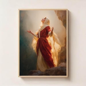 At the Dawn of Hope – Mary Magdalene Outside the Empty Tomb Art Print, Resurrection Digital Art, Bible Art, Christian Printable, Faith Art
