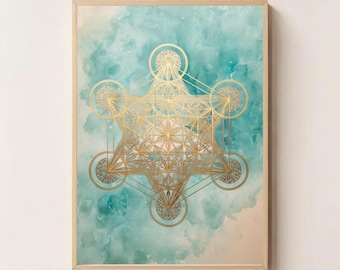Metatron’s Cube Angelic Energy Art | Sacred Geometry Spiritual Wall Decor | Meditation Healing Light Body Art, Spiritual Wall Decor