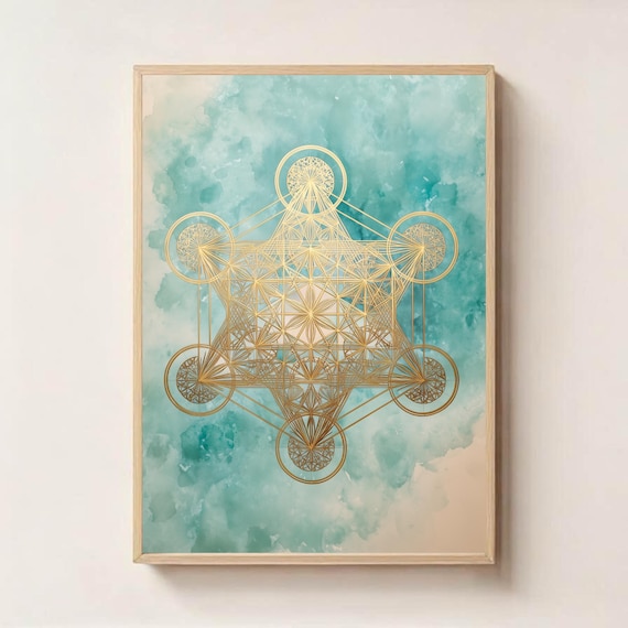 Metatron’s Cube Angelic Energy Art | Sacred Geometry Spiritual Wall Decor | Meditation Healing Light Body Art, Spiritual Wall Decor