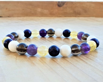 Transformation Bracelet, Charoite, Moonstone, Smoky Quartz, Citrine, Amethyst, Yoga Bracelet, Spiritual Bracelet, Energy Bracelet, Boho