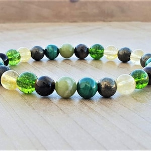 Prosperity & Abundance Bracelet, Citrine, Malachite, Green Jade, Peridot, Pyrite, Tigers Eye, Yoga Bracelet,Energy Bracelet, Mala Bracelet