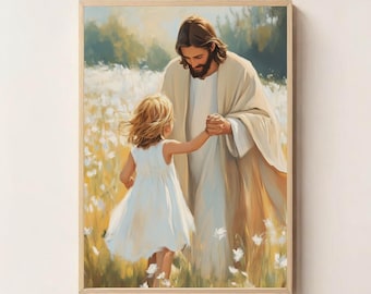 Jesus Dancing With a Little Girl Digital Wall Art - Christian Printable | Faith-Based Religious Home Decor | Instant Download Spiritual Art