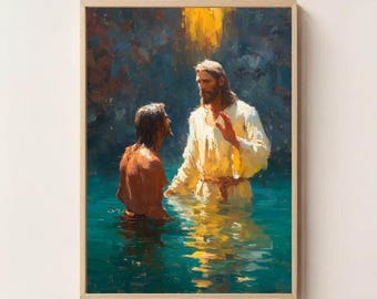 Baptism of Jesus in Water Painting, Jesus Wall Art, Jesus Printable, Religious Home Decor, Faith Based Art, Christian Art, Bible Art