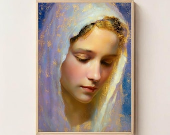 Impression numérique du portrait de la mère Marie – oeuvre d'art murale douce de la Vierge Marie, bénédiction de la maison chrétienne catholique, décoration de la salle de prière mariale