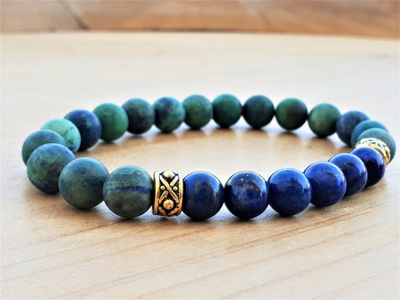 Mala Bracelet Yoga Bracelet Boho Spiritual Bracelet Crystal Healing Azurite Lapis Lazuli Wrist Mala Wisdom /& Intuition Bracelet