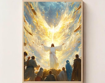 Jésus Ascendant Au Ciel Art mural numérique - Christian imprimable | Décoration d'intérieur religieuse basée sur la foi | Art spirituel à téléchargement immédiat
