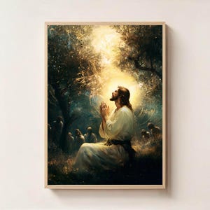 Jesus in the Garden of Gesthemane Digital Wall Art - Christian Printable | Faith-Based Religious Home Decor | Instant Download Spiritual Art