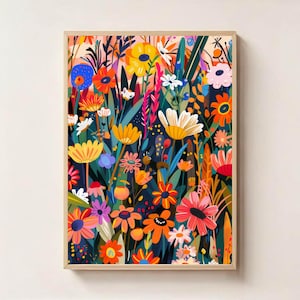 Bold Wildflower Wall Art Printable – Colorful Abstract Floral Digital Download, Modern Botanical Art for Home Decor