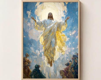 Jésus s'élevant au ciel peinture, art mural Jésus, Jésus imprimable, décoration religieuse, art basé sur la foi, impression d'art chrétien, art biblique