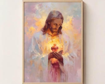 Jesu heliga hjärtas konsttryck, Jesus väggkonst, religiös heminredning, trosbaserad konst, kristen konst, bibelkonst, Jesus utskrivbar