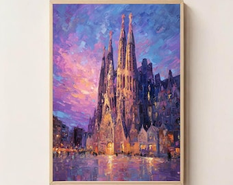 Arte de parede da Sagrada Família para impressão, download digital de Barcelona, pôster de arquitetura de Gaudí, decoração de viagem pela Espanha, impressão da catedral