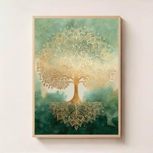 Tree of Life Sacred Geometry Wall Art – Mystical Spiritual Decor, Boho Meditation Print, Nature Energy Symbol, Celestial Magic Artwork
