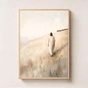 Jesus Leaves the 99, Jesus Printable Art, Christian Printable Art, Minimalist Religious Digital Download, Bible Art