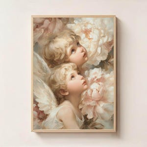 Guardian Angels Embrace – Heavenly Angel Wall Art, Cherub Digital Print, Christian Home Decor, Spiritual Protection Artwork, Angelic Art