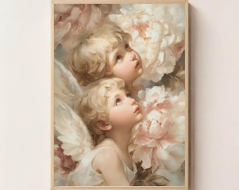 エレガントな天使のアートプリント、古典的な天使のイラスト、バロック