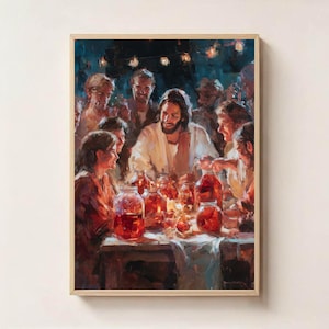 Wedding at Cana – Jesus Turns Water into Wine, First Miracle of Christ, Bible Art Print, Christian Printable, Gospel Story Decor