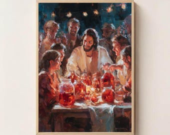 Wedding at Cana – Jesus Turns Water into Wine, First Miracle of Christ, Bible Art Print, Christian Printable, Gospel Story Decor