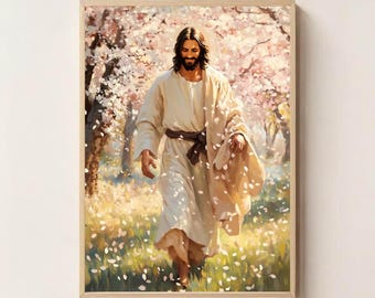 Springtime With Jesus Digital Wall Art - Christian Printable | Faith-Based Religious Home Decor | Instant Download Spiritual Art