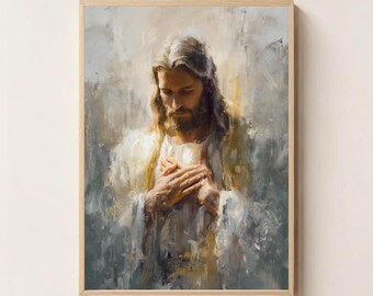 Sagrado Coração de Jesus – Arte de Parede Cristã, Impressão Digital Religiosa e Espiritual, Decoração de Casa com Base na Fé, Arte Inspiradora de Jesus