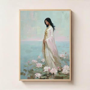 観音 ピンク 蓮の花 禅仏教 スピリチュアル 女神 アート ポスター 絵画