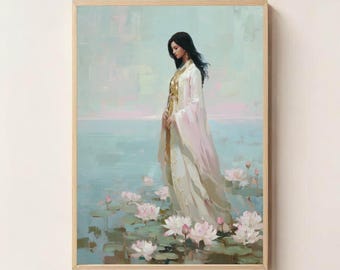 Quan Yin Göttin des Mitgefühls Wandkunst, Kuan Yin Digitale Malerei, Asiatisch Spirituelle Wohnkultur, Göttlich Feminine druckbare Poster