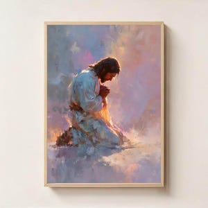 Art mural Jésus priant, chrétien imprimable, téléchargement numérique religieux, décoration d&#39;intérieur foi, cadeau chrétien inspirant, oeuvre de prière