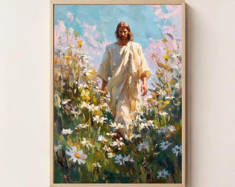 Bloom of Faith Art Print, Jesus Wall Art, Christian Wall Art, Bible Verse Art, Jesus Painting, Religious Home Decor, Jesus Art