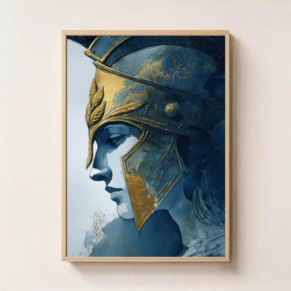 知恵と戦争の女神アテナ – ギリシャ神話のウォールアート、フクロウの