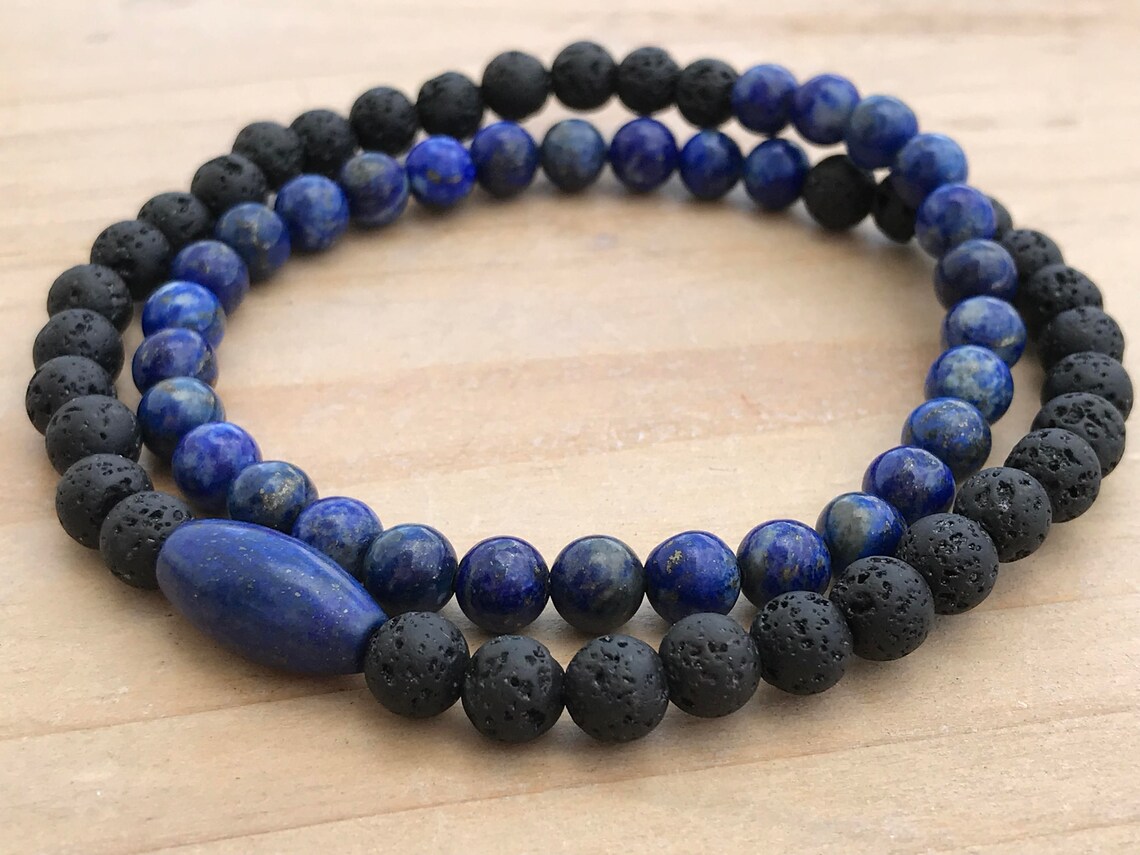 Men's WrapAround Bracelet Lapis Lazuli Bracelet Lava Etsy