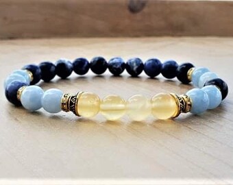 Boost Memory Bracelet, Aquamarine, Sodalite, Yellow Calcite, Healing Bracelet, Energy Bracelet, Yoga Bracelet, Spiritual Bracelet, Boho