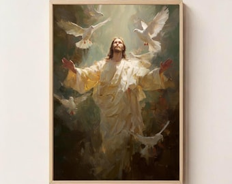 Glorious Jesus with Arms Raised, Jesus Wall Art, Jesus Printable, Religious Home Decor, Faith Based Art, Christian Art Print, Bible Art