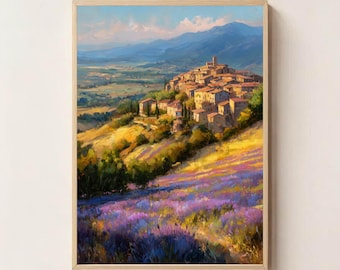 Arte de parede no topo da colina de Cortona – Paisagem de vila italiana para impressão – Download digital da Toscana – Decoração rústica de cidade montanhosa – Arte rural