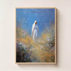 Holy Mary in Light – Spiritual Mother, Divine Presence, Queen of Heaven, Marian Apparition Art Print, Catholic Wall Decor