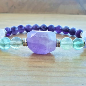 Anti-Anxiety Bracelet, Amethyst, Moonstone, Fluorite, Blue Lace Agate, Mala Bracelet, 8mm beaded bracelet , Crystal Bracelet, Mala Beads