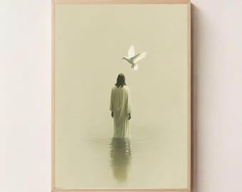L'esprit reposait sur lui, art imprimable de Jésus, art imprimable chrétien, téléchargement numérique religieux minimaliste, art biblique