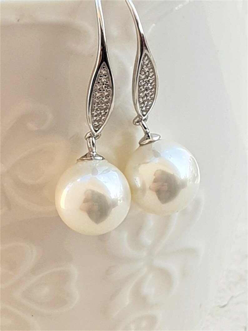 AAA cubic zirconia Gift For Her Sterling Silver 925 Pearl Earrings Wedding Earrings