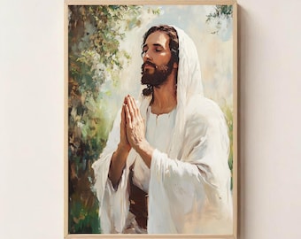 Jesus in Prayer Modern Digital Wall Art - Christian Printable | Faith-Based Religious Home Decor | Instant Download Spiritual Art