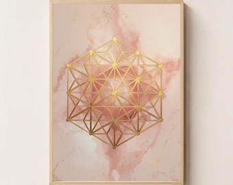 Metatron’s Cube Sacred Geometry Art | Spiritual Protection Digital Print | Golden Geometric Mandala Wall Decor, Spiritual Symbol Art