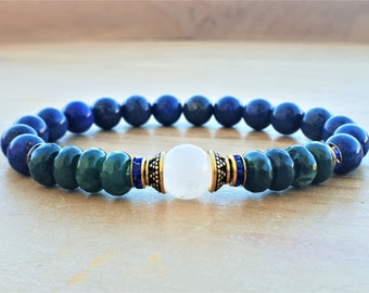 Manifestation & Clarity of Mind Bracelet, Apatite, Lapis Lazuli, Selenite, Yoga Bracelet, Spiritual Bracelet, Mala Bracelet, Mala Beads