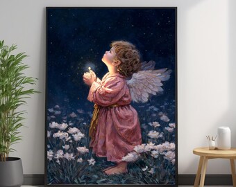 Baby Angel Under the Stars – Guardian Angel Wall Art, Christian