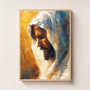 Arte mural digital "Contemplando al Salvador" - Imprimible cristiano / Decoración religiosa para el hogar basada en la fe / Arte espiritual de descarga instantánea