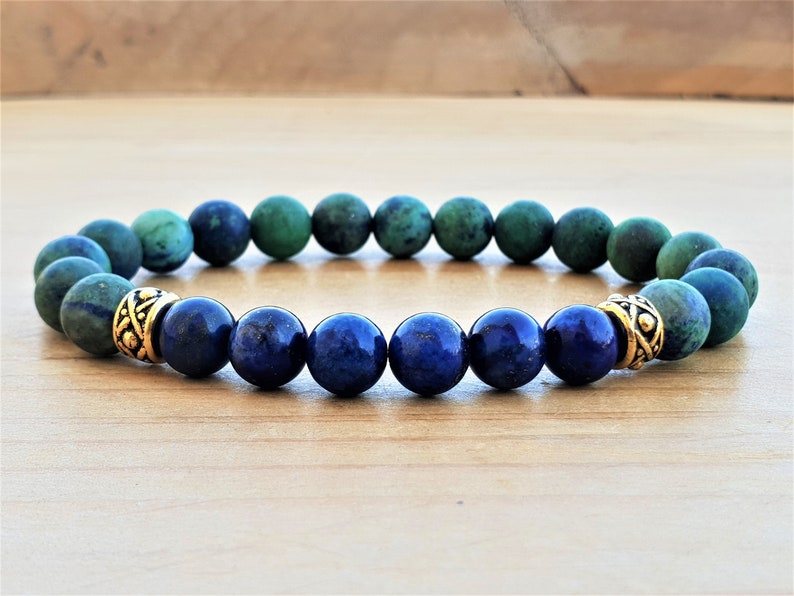Mala Bracelet Yoga Bracelet Boho Spiritual Bracelet Crystal Healing Azurite Lapis Lazuli Wrist Mala Wisdom /& Intuition Bracelet