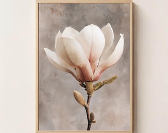 Vintage Magnolie Natur Poster: Neutrale Blumen Wandkunst (Digitaler Download)