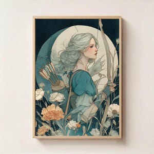 Artemis Greek Goddess Portrait – Greek Mythology Wall Art, Ancient Greece Goddess Decor, Spiritual Art, Lunar Goddess Decor