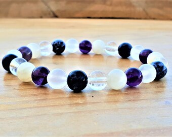 Calm the Mind Bracelet, Amethyst, Sodalite, Moonstone, Clear Quartz, Selenite, Energy Bracelet, Mala Bracelet, Healing Bracelet, Mala Beads