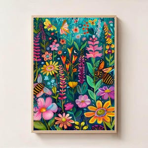 Colorful Wildflower Wall Art Printable, Boho Floral Poster, Bright Garden Flowers Digital Download, Cottage Decor Print
