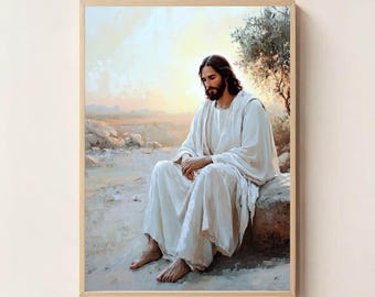Contemplation of the Savior, Jesus Print, Christian Printable Art,  Jesus Poster, Bible Art, Jesus Digital Art, Jesus Printable