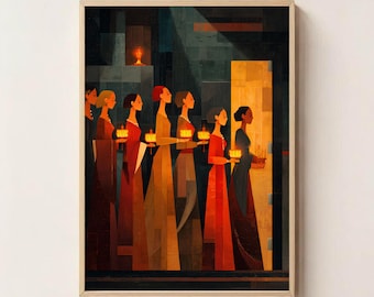 Parable of the Ten Bridesmaids – Christian Printable Art, Bible Story Wall Decor, Matthew 25 Wise and Foolish Virgins, Faith Artwork