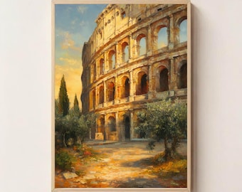 Impressão de parede do Coliseu de Roma, download digital da Itália Antiga, pôster de ruínas romanas, decoração para impressão de arquitetura histórica